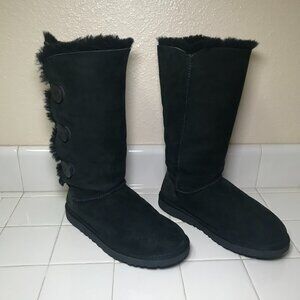 Women's UGG Bailey Button Triplet 1873 Tall Black Sheepskin Lined Boots Size 8